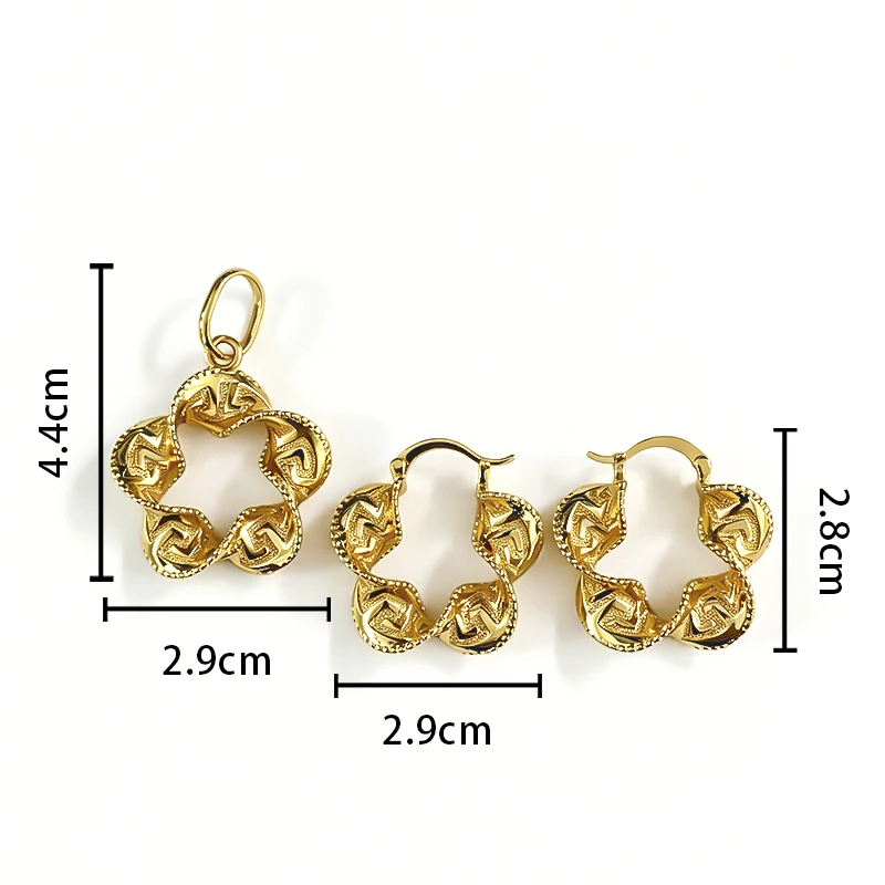 Geometrischer Gedrehter Anhänger mit Kette 18K Vergoldetes Kupfer Schmuckset Ohrringe Halskette Brasilianische Braut Hochzeit Party Geschenke – Detail 6