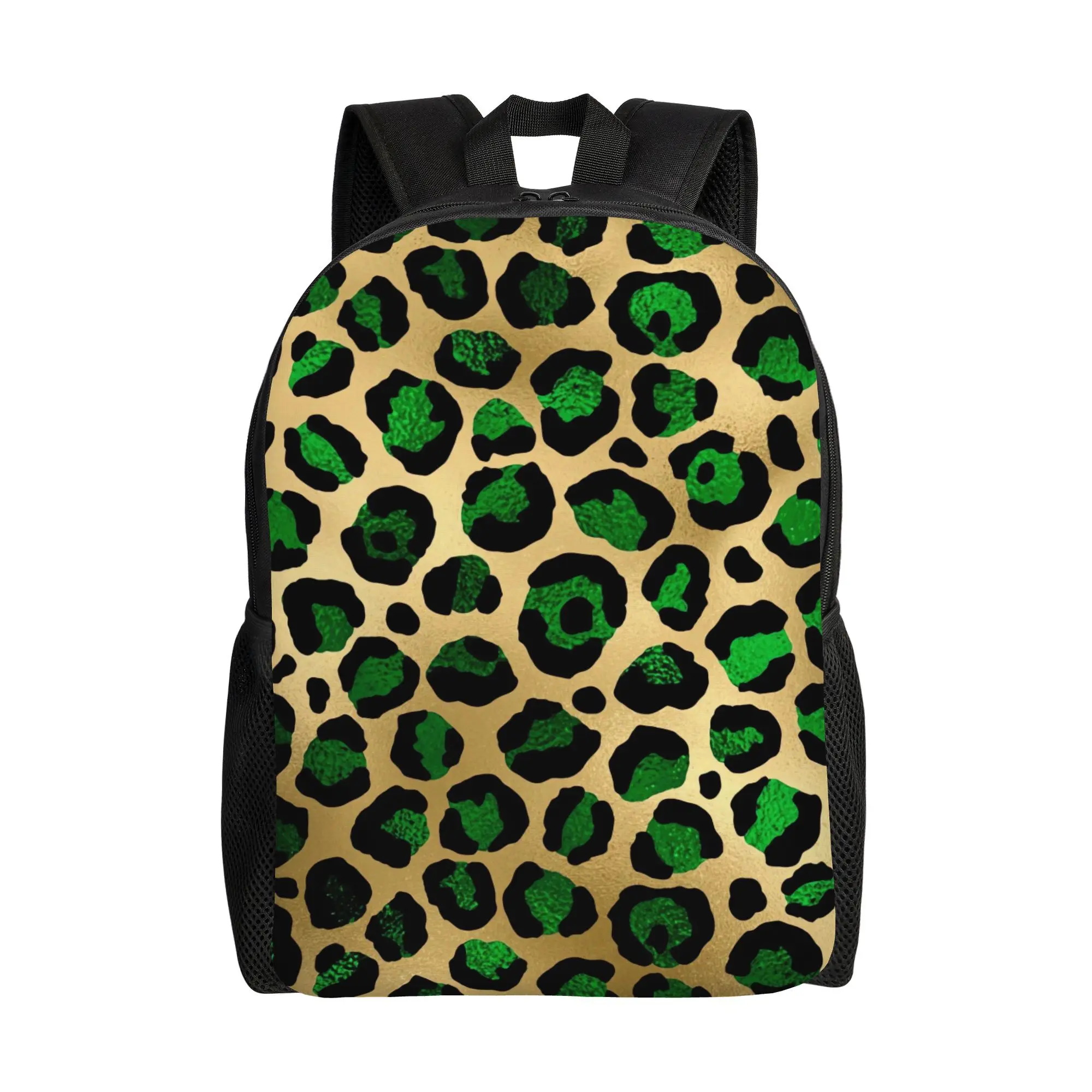 

A sleek and simple single-layer backpack with a turquoise leopard print pattern,perfect for school, casual walks or light travel