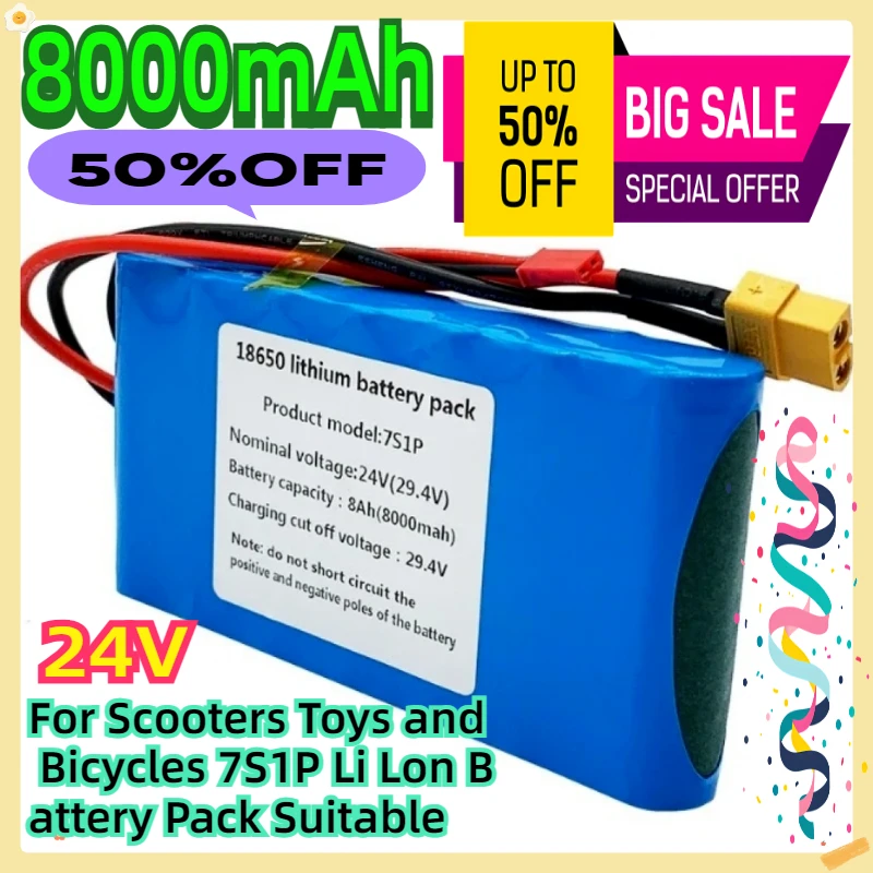 

For Scooters Toys and Bicycles 24V 7S1P 8000mAh Li Lon Battery Pack Suitable
