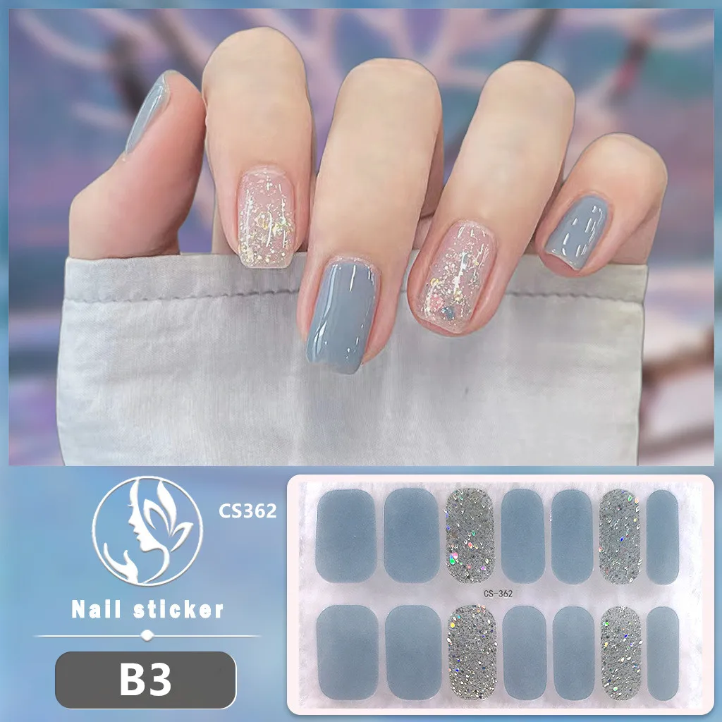 สติกเกอร์ติดเล็บลายกลิตเตอร์สีชมพู แบบไม่ต้องอบ สไตล์ฝรั่งเศส สีพื้น ติดแน่น ปิดเต็มเล็บ แบบแถบเลื่อน สำหรับตกแต่งเล็บเอง