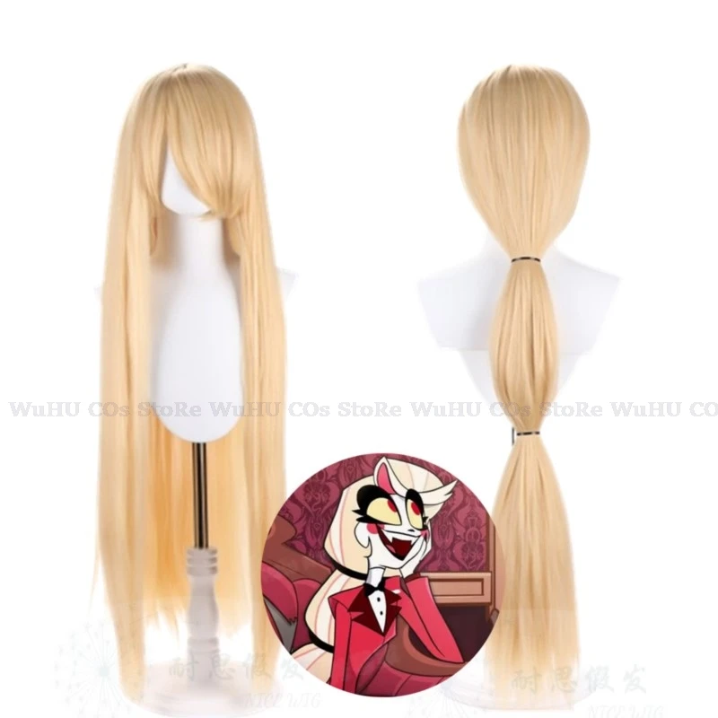 Anime Charlie Morningstar Cosplay Wig Hazbin Charlie Cos Hotel Fantasia 100CM Wig Women Halloween Party Roleplay Wig