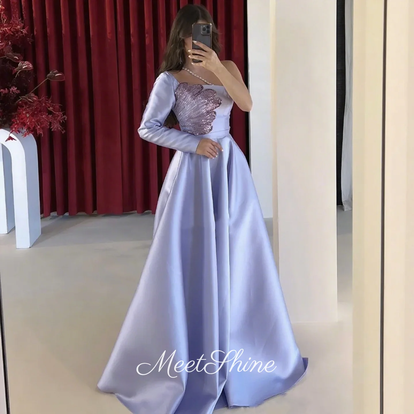 

Современные сиреневые вечерние платья трапециевидной формы на одно плечо, высокое качество, платье для выпускного вечера с скользящим шлейфом и аппликацией, платья для особых случаев по индивидуальному заказу