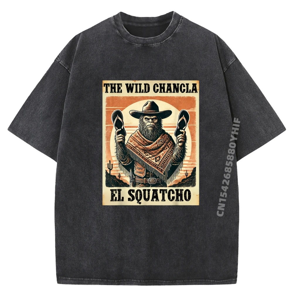 

Забавная мексиканская белая футболка Bigfoot El Squatcho The Wild Chancla, мужская классическая мужская одежда, роскошные потертые топы