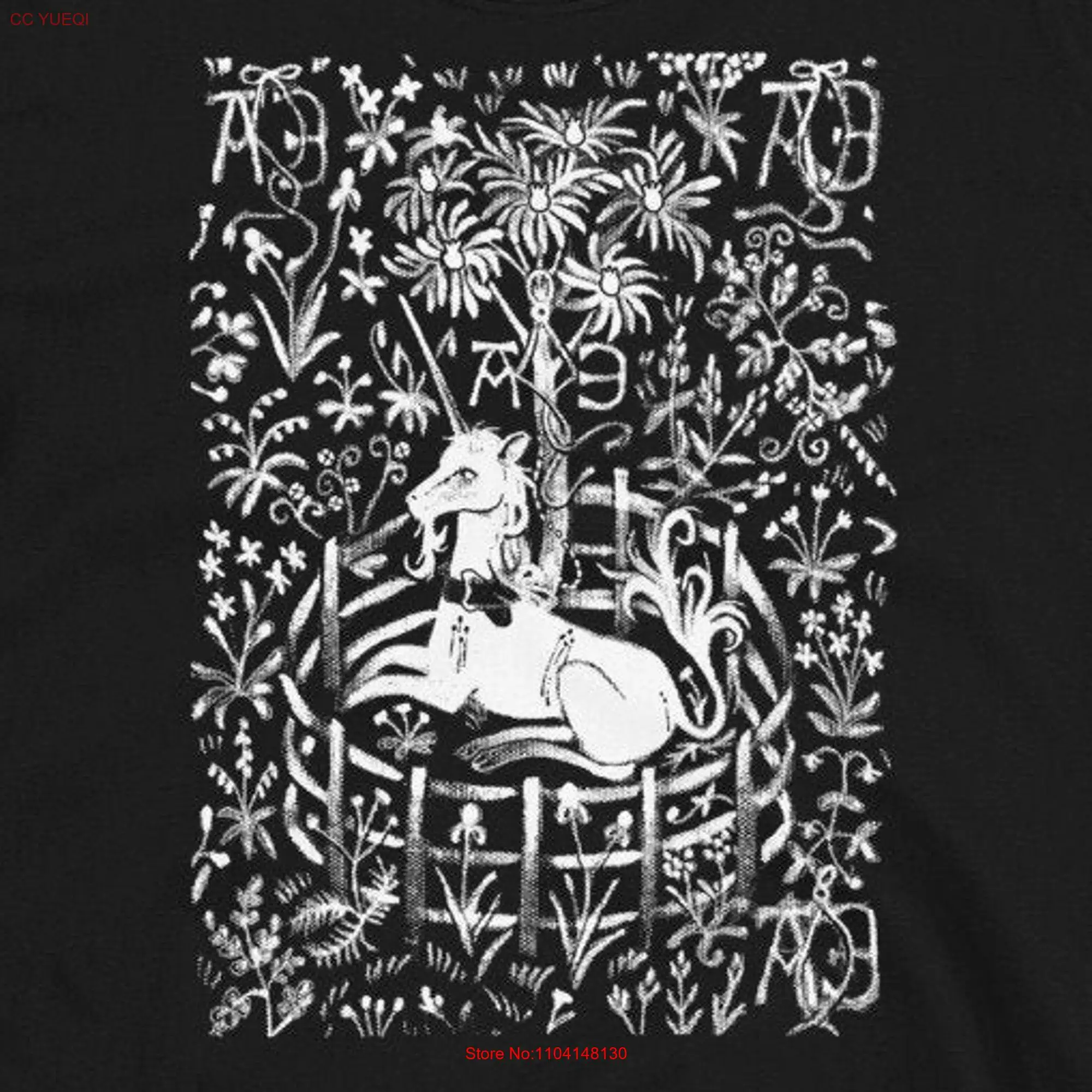 UNICORN IN CAPTIVITY T Shirt  Medieval Tapestry Witchy Goth Floral long or short sleeves