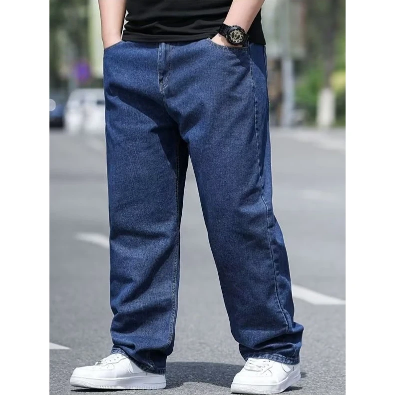 Summer Thin Denim Jeans Men's Loose Wide Leg Elastic plus Size Straight Leg Fat Men's Long Pants Comfortable Casual Trousers