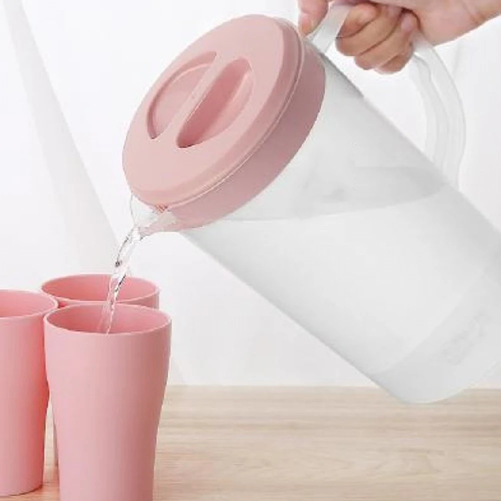 

Plastic Water Pitcher Set Home Use Hot Cold Beverages Pink Large Capacity Container Lid Juices Tea Milk Parties
