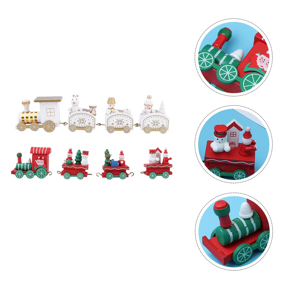 

2pcs Wooden Train Ornaments Christmas Desktop Decorations For Home Office Shelf Table Display Mini Train Kids Gift