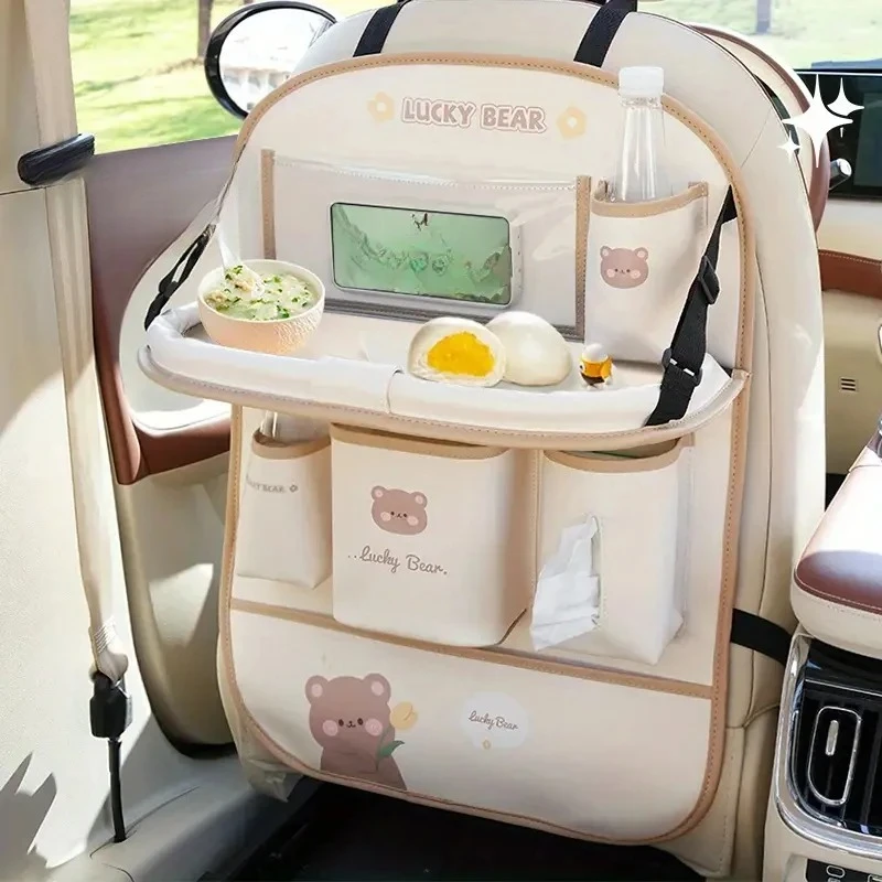 

Car Seat Back Storage Bags Cute Cartoon Car Trash Can Creative Multifunctional Car Interior Anti Kick Pad Practical Decoration