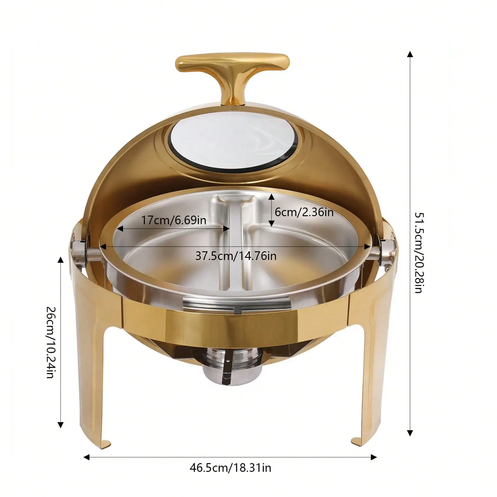 

Gold Round Chafing Dish Buffet Set, 2-Grid 8L/8.45qt Roll Top Stainless Steel Buffet Warmer Chafers With Thick Frame For Parties