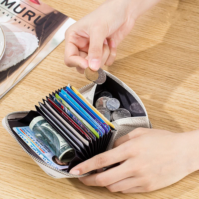 Moda couro curto carteiras titular do cartão de crédito portátil mulheres negócios zíper bolsas mini saco de dinheiro com bolso de moeda para o homem