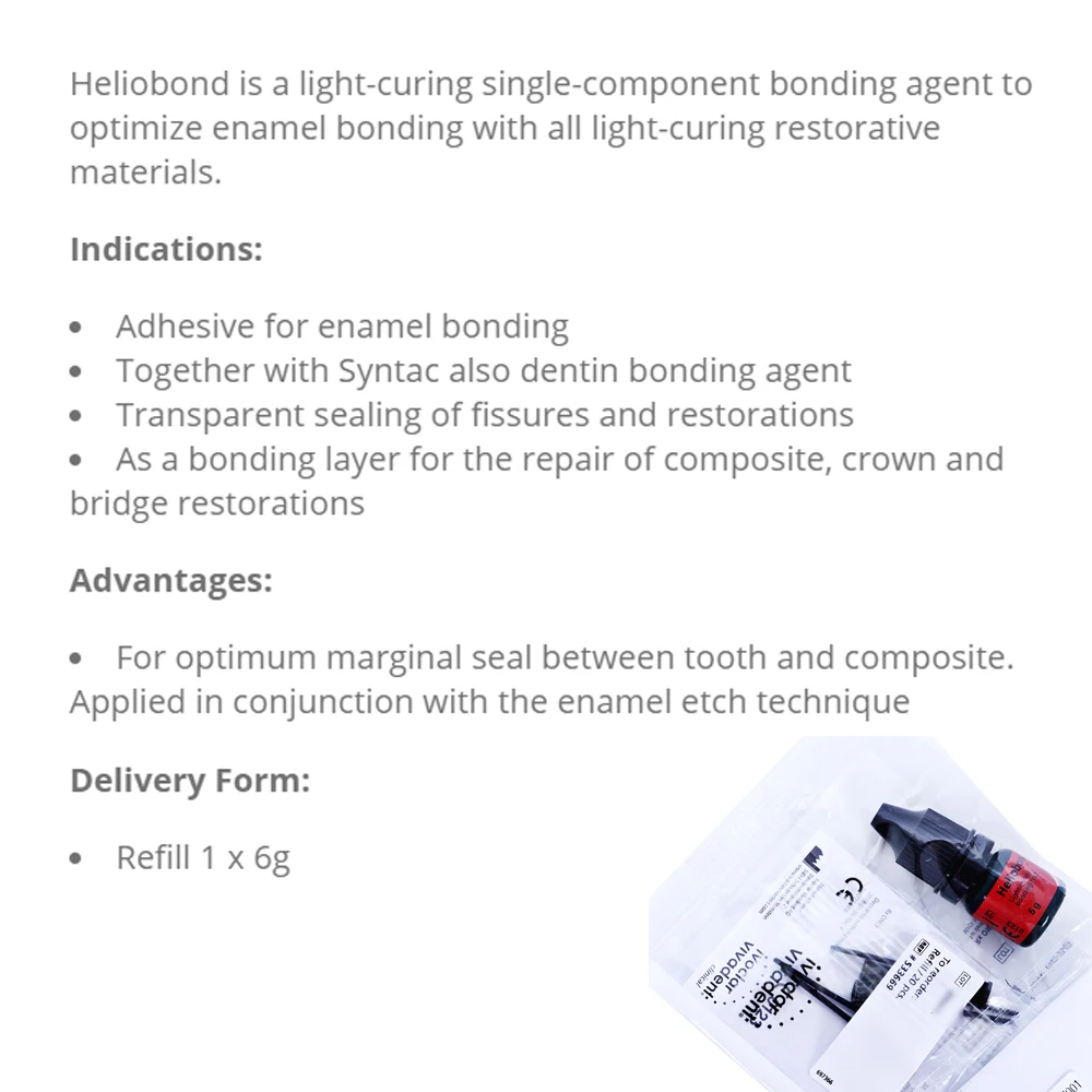 Heliobond Light Curing Bonding Agent Ivoclar Vivident Dental Enamel Bonding Adhesive Glue Single Compone Dentist Clinic Material