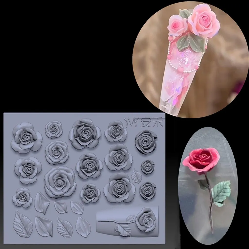 1pc Magnolia Blume Schlange Rose Blume 3D Acryl Nagel Form Nail art Dekorationen Silikon Stanzen Platten Nagel Zubehör