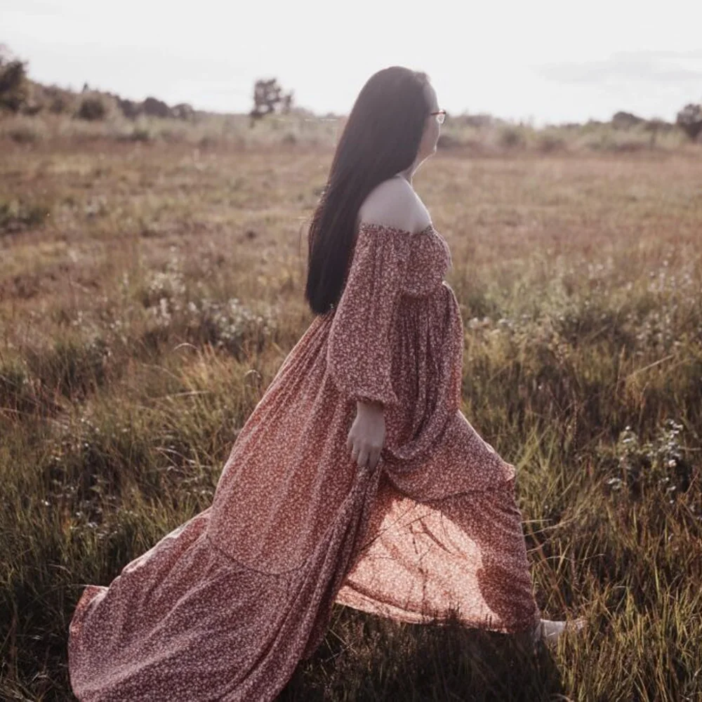 

Богемное платье для беременных с открытыми плечами и длинными рукавами, цветочное платье для женщин, платье для беременных для фотосессии