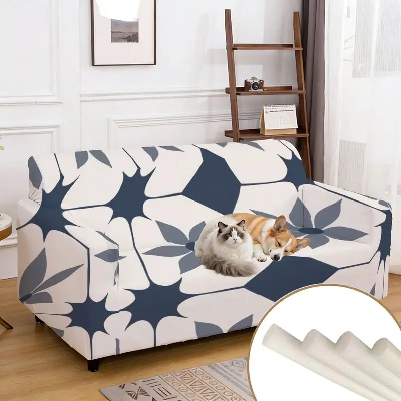 

Чехол на диван Темно-синий интегрированный чехол на диван с геометрическим узором Эластичный защитный чехол для мебели