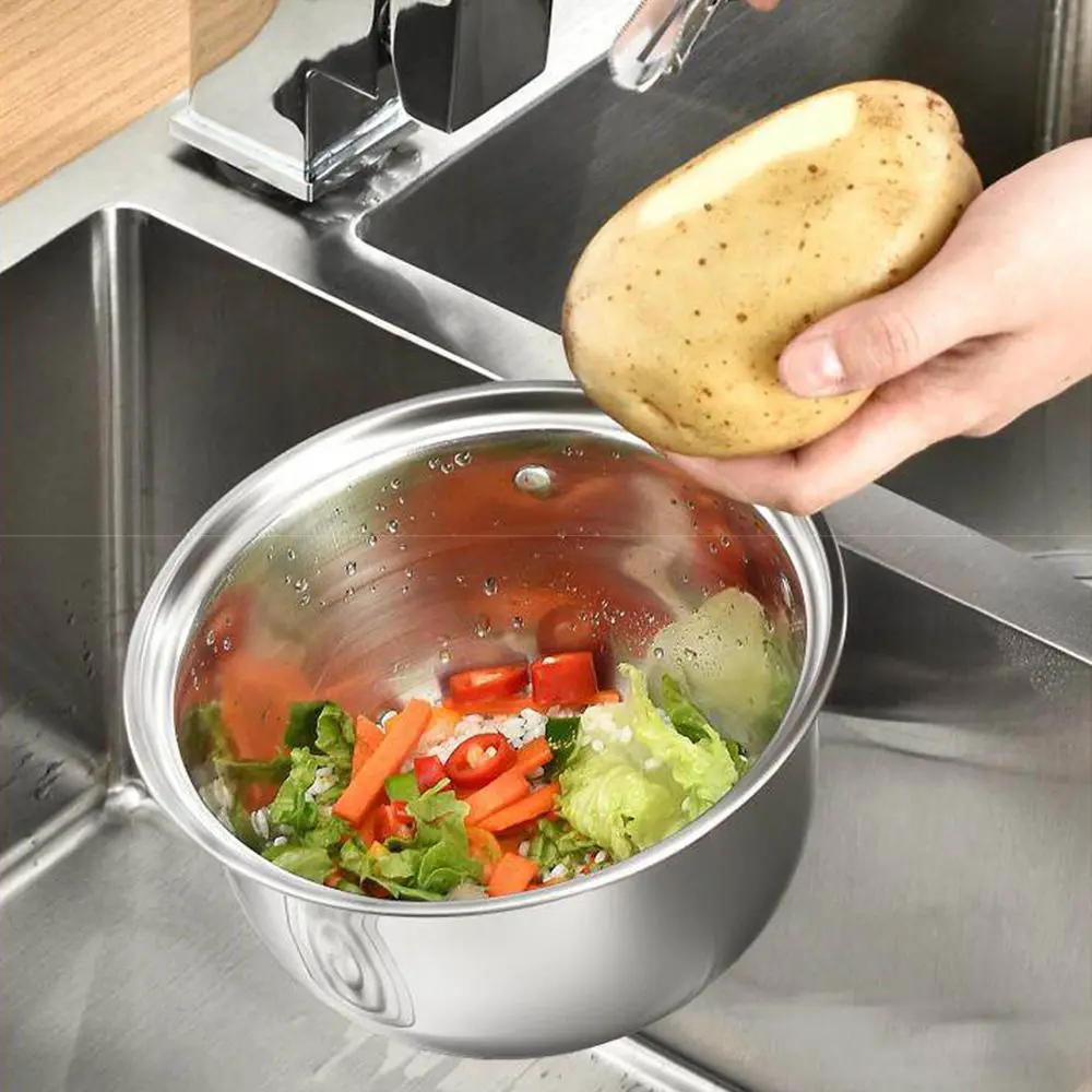 Stainless Steel Vegetable Fruit Colander Compact Space-Saving Kitchen Food Strainer Dry Wet Separation Easy Clean