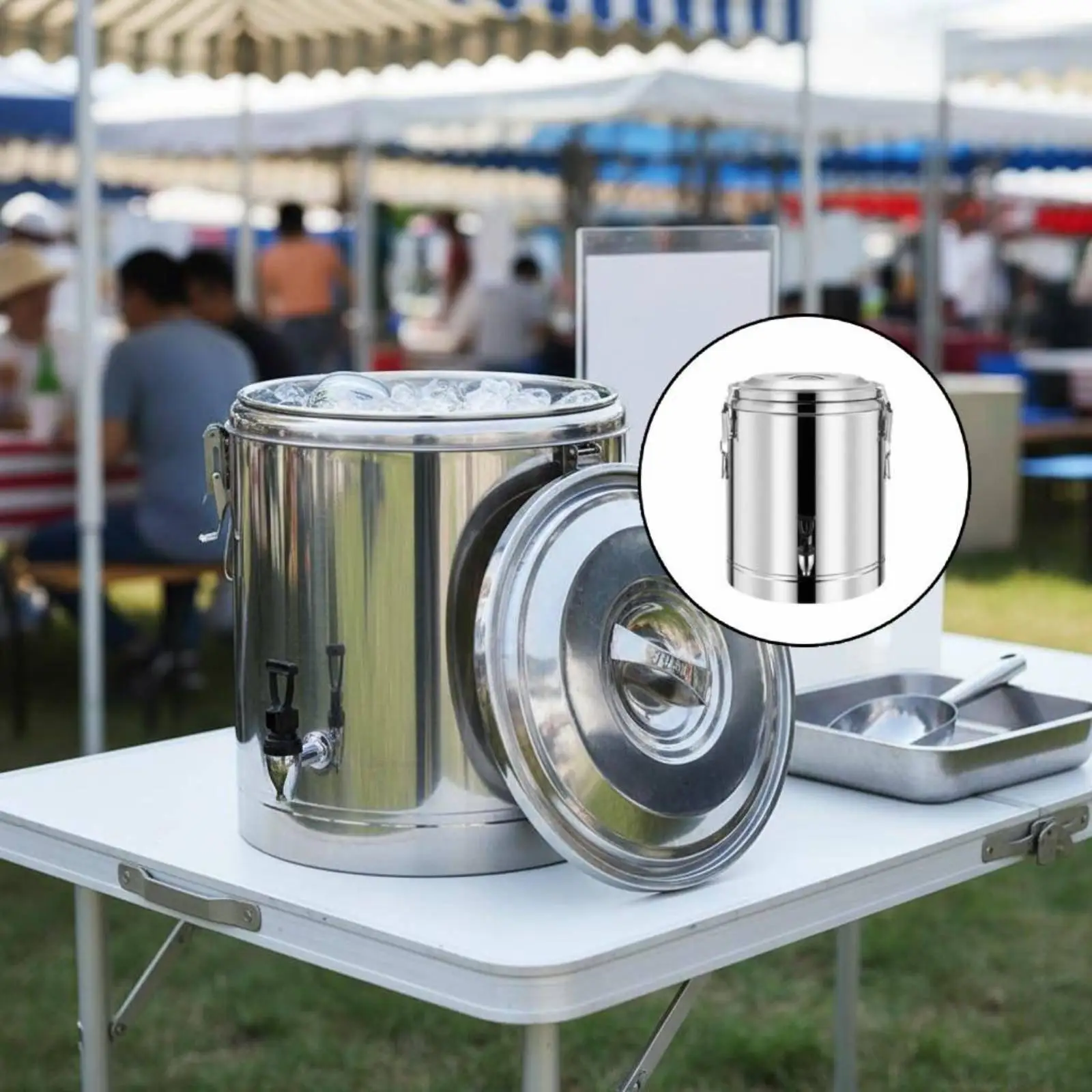 Insulated Stainless Steel Pail Triple Layer Thermal Bucket with Spigot for Tea Milk Cold Drink Storage