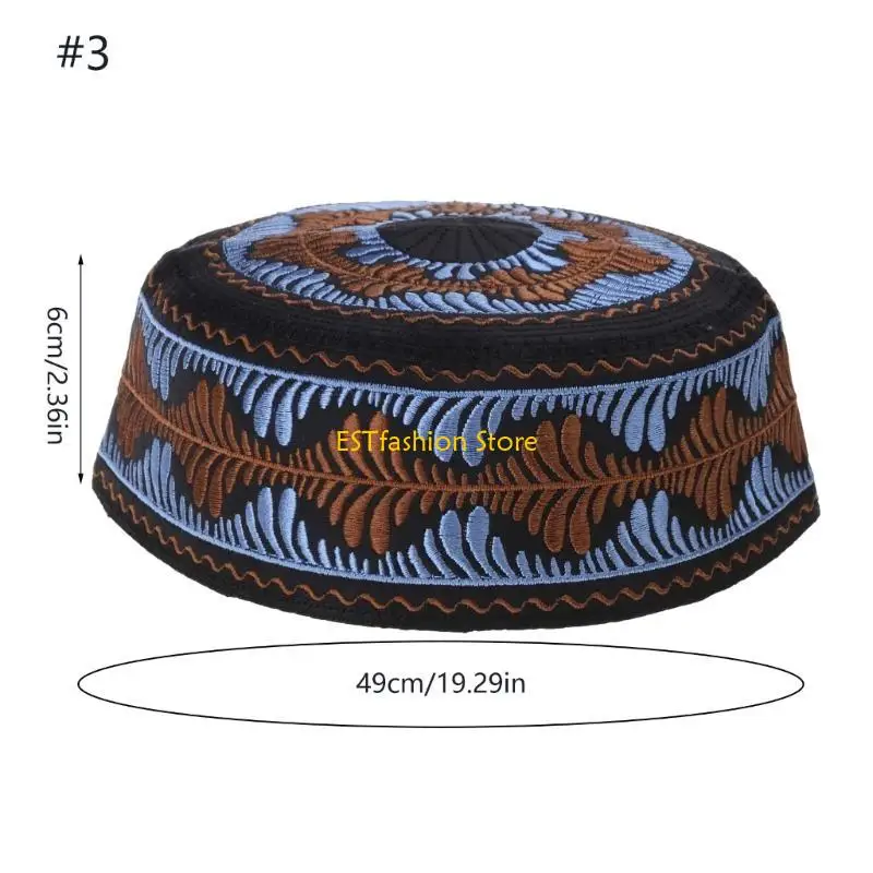 Y5GC Islamic Muslim Kid Hat Boy Pray Embroidery Round Cap Saudi Arabian Prayer Beanie