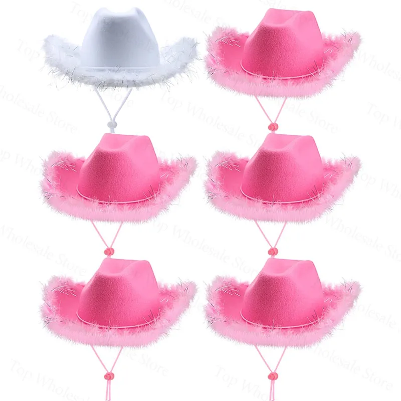 6-48Set Cowboyhoed Bulk Bruiloft Vrijgezellenfeest Hoeden Brede Rand Veer Westerse Cowgirl Hoeden voor Vrouwen Mannen Party kostuum Caps