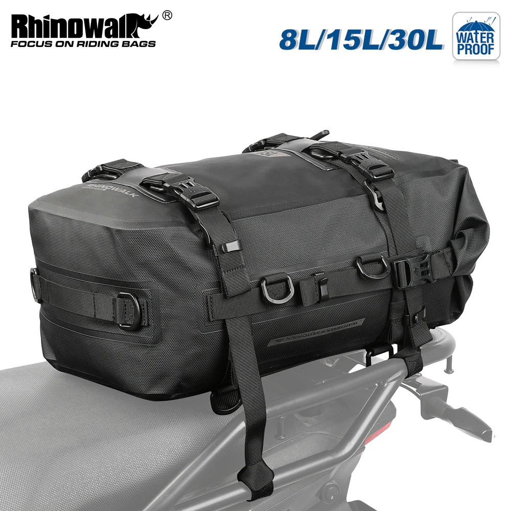 Rhinowalk Motorcycle Tail Bag 8L/15L/30L 100% Waterproof Motor Side Seat Tank Bag Saddle Pannier Bag Motorbike Backpack Suitcase