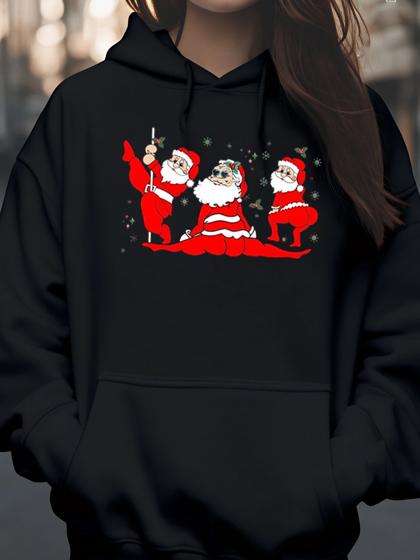 Sudadera con capucha navideña con estampado de baile de Papá Noel Ropa casual para mujeres y hombres