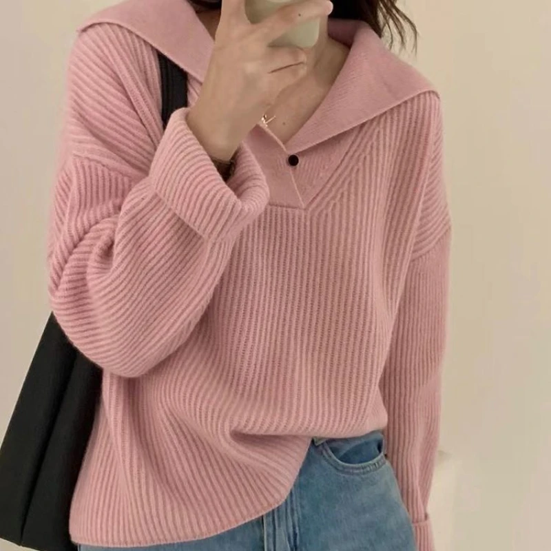 Knit Tops for Woman Green Winter Button Pink Pullover Women's Sweater Autumn 2024 in Promotion Trend Thermal Blouse 90s Vintage