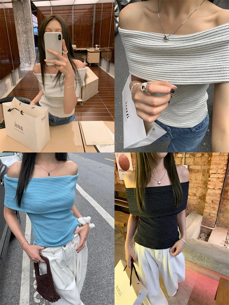 Strapless Sexy Tank Top Summer Women Backless Stripe Off Shoulder Wrap Tube Casual Tops Female Sleeveless Crop Top