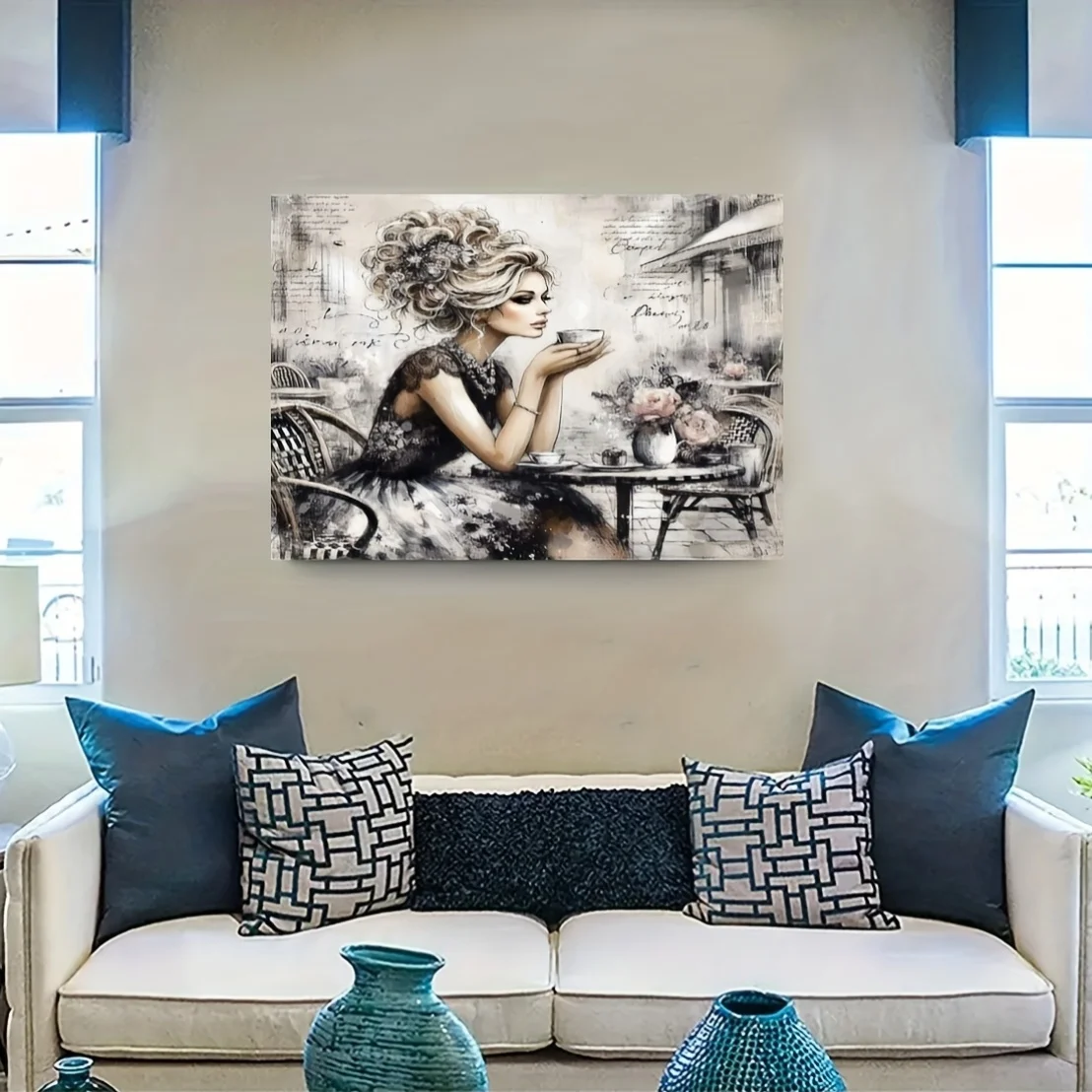 1000ピース ジグソーパズル - エレガントな女性と花柄のテーブルシーンを描いたヴィンテージティーパーティー、厚紙の難しいパズル（大人向け）