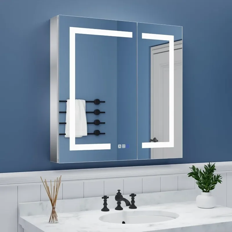 

Illuminated bathroom medicine cabinet with mirror, recessed or surface mounted, stepless dimming, color temperature variation