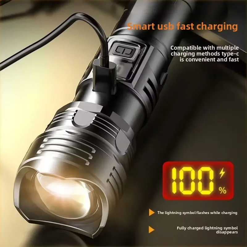 White Laser Flashlight Super Bright Multifunction Outdoor Searchlight Telescopic Zoom Strong Light Rechargeable Portable