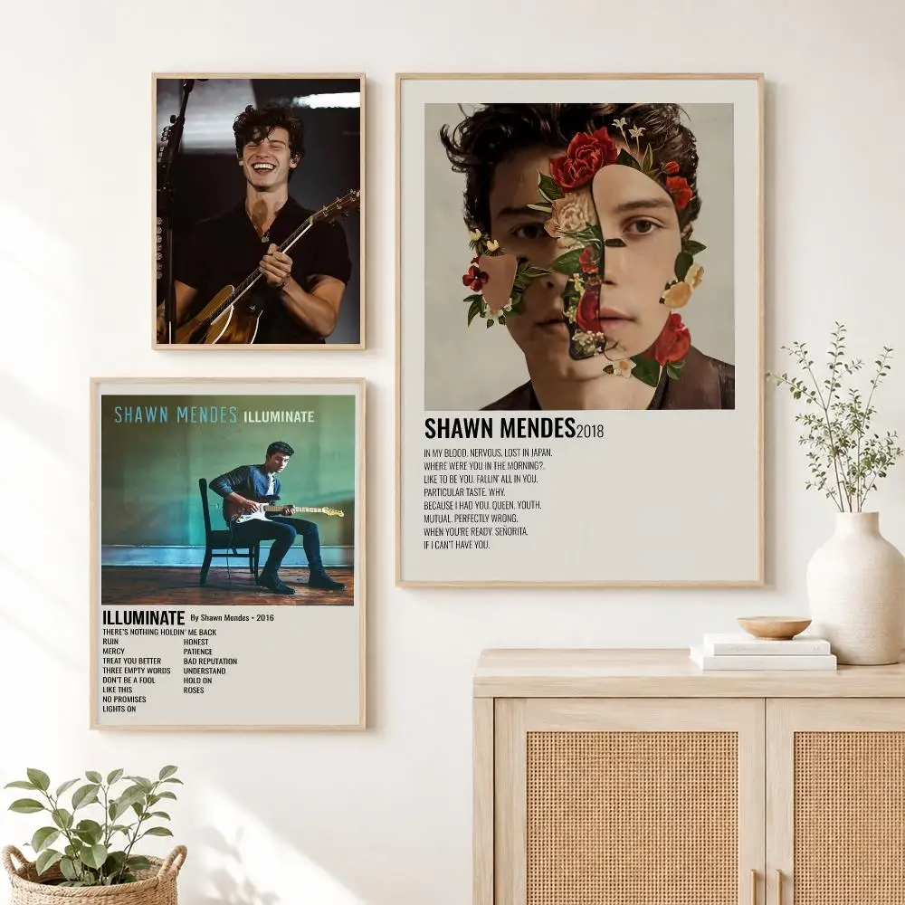 Pop Star S-Shawn Mendes Poster Self Adhesive Wall Decal for Bedroom Living Room Office Home Decor Gift