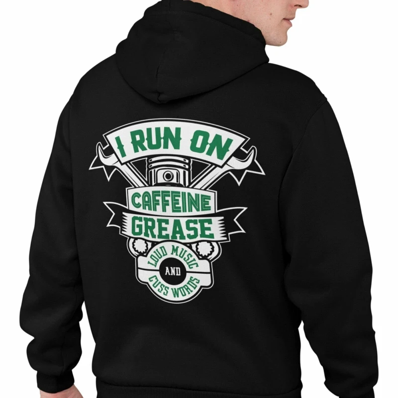 

Осенне-зимняя толстовка с капюшоном I RUN ON CAFFEINE GREASE LOUD MUSIC Mechanic, забавная автомобильная рубашка на кнопках JDM