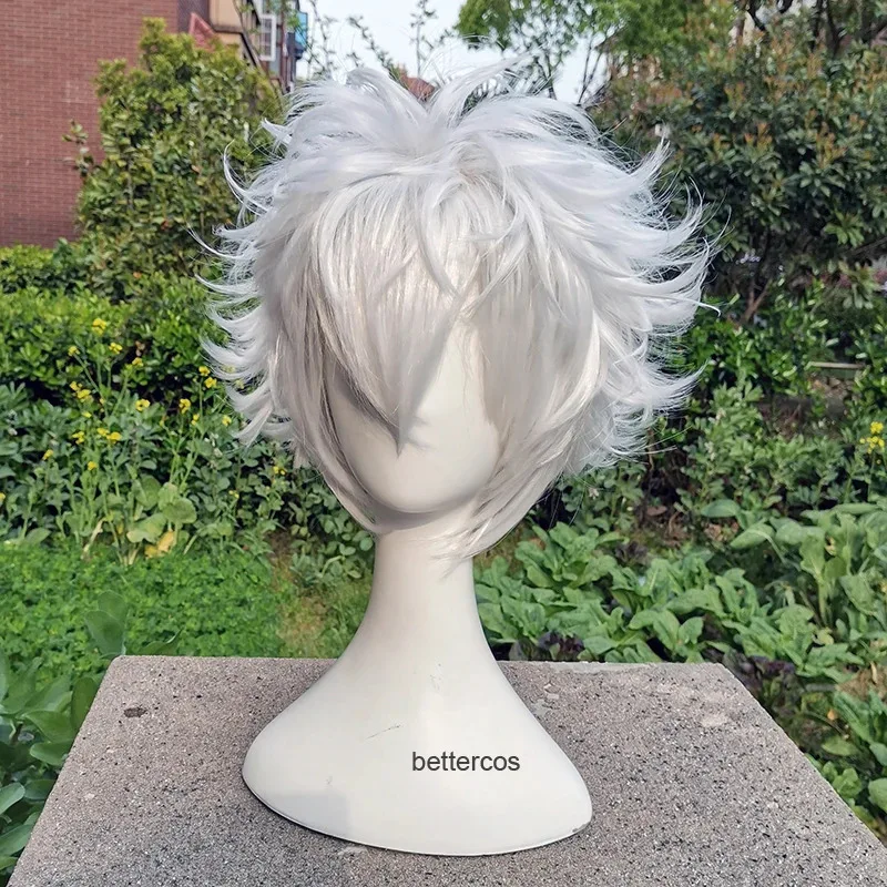 Gintama Gintoki Sakata Cosplay Wigs Short Silver White Heat Resistant Synthetic Hair + Wig Cap view 3