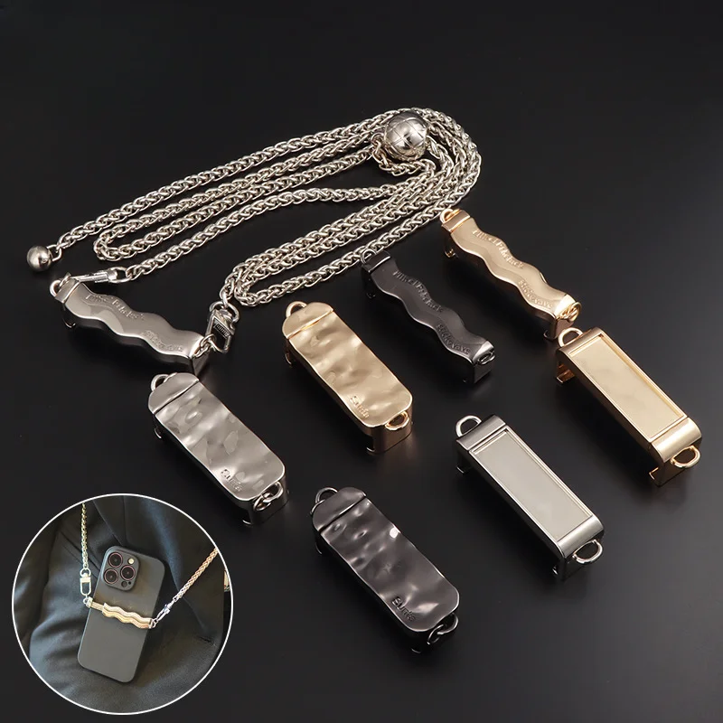 Metal phone lanyard Wavy phone back clip Adjustable length phone chain water corrugated metal back clip phone strap  lanyard