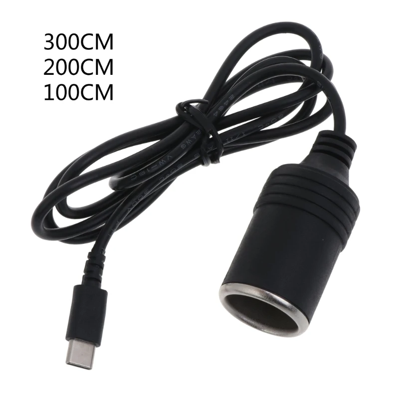 

1PC USBC Male to 12V Car Cigarette-Lighter Socket Female Converter Cable Easy Connection Cable for Vehicle Auto 1/2/3Meters