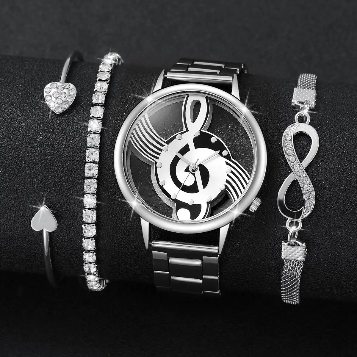 4 unids/set de relojes huecos de moda para mujer, conjunto de pulseras de reloj de cuarzo analógico informal para mujer, reloj femenino (sin caja)