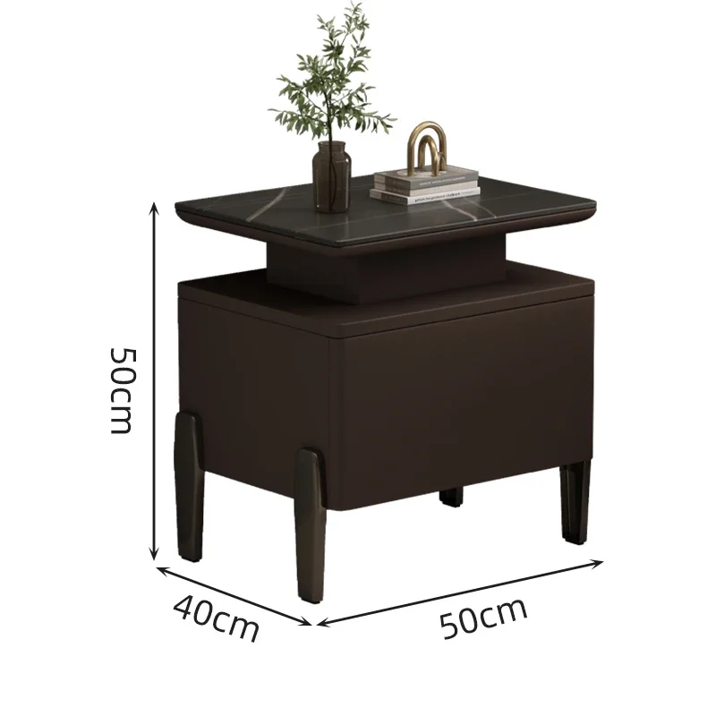 Light luxury high-end style black rock slab all solid wood single-layer simple bedside table