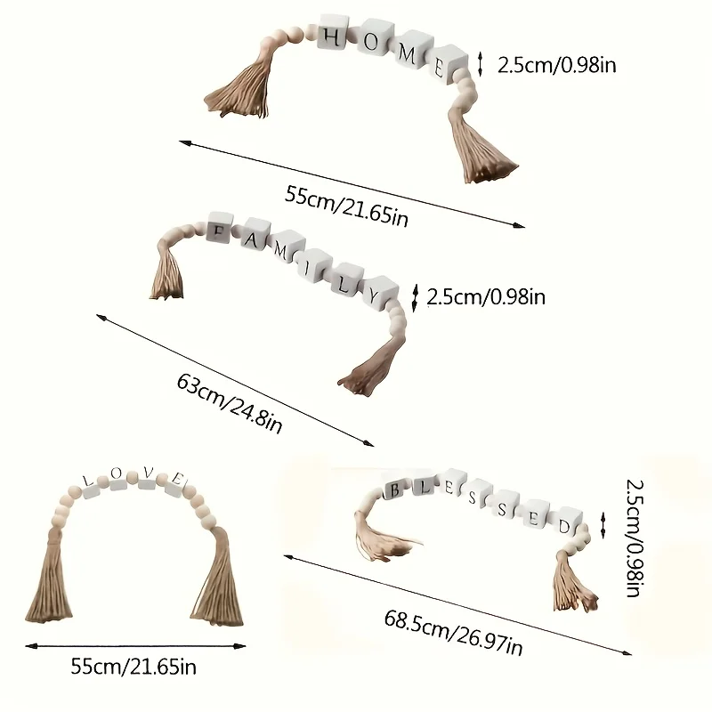 إكليل حروف خشبي ريفي مع شرابات - تصميم "المنزل" لديكور منزلي مريح، مثالي للأرفف أو الرفوف أو الجدران أو الدفء #4