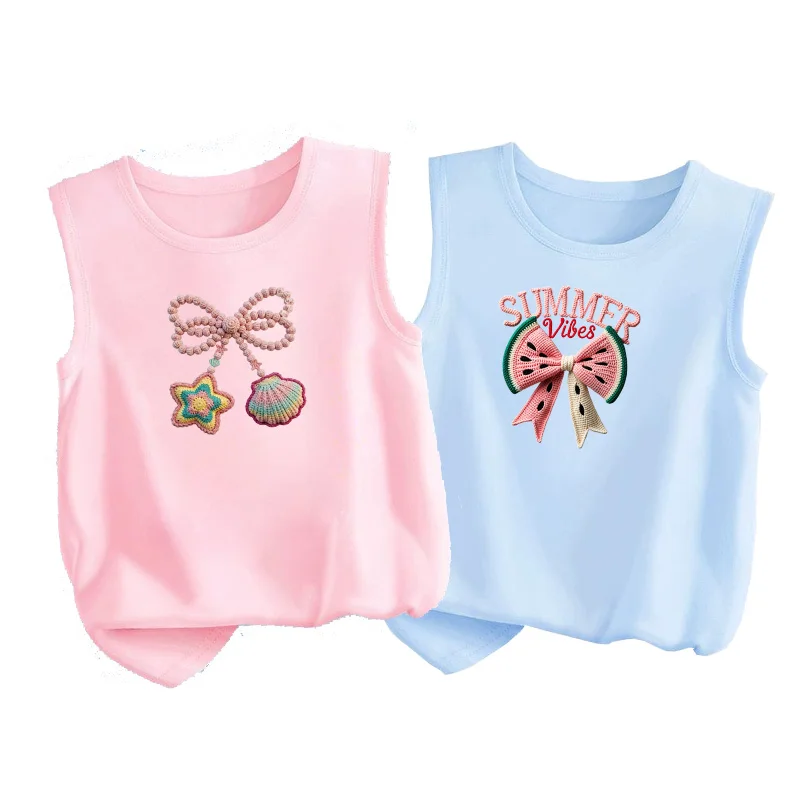 2026 Sommer Süße und Niedliche Weste für Babymädchen mit Schleifenmuster Tanktops Ärmellose Lockere T-Shirts für Kinder