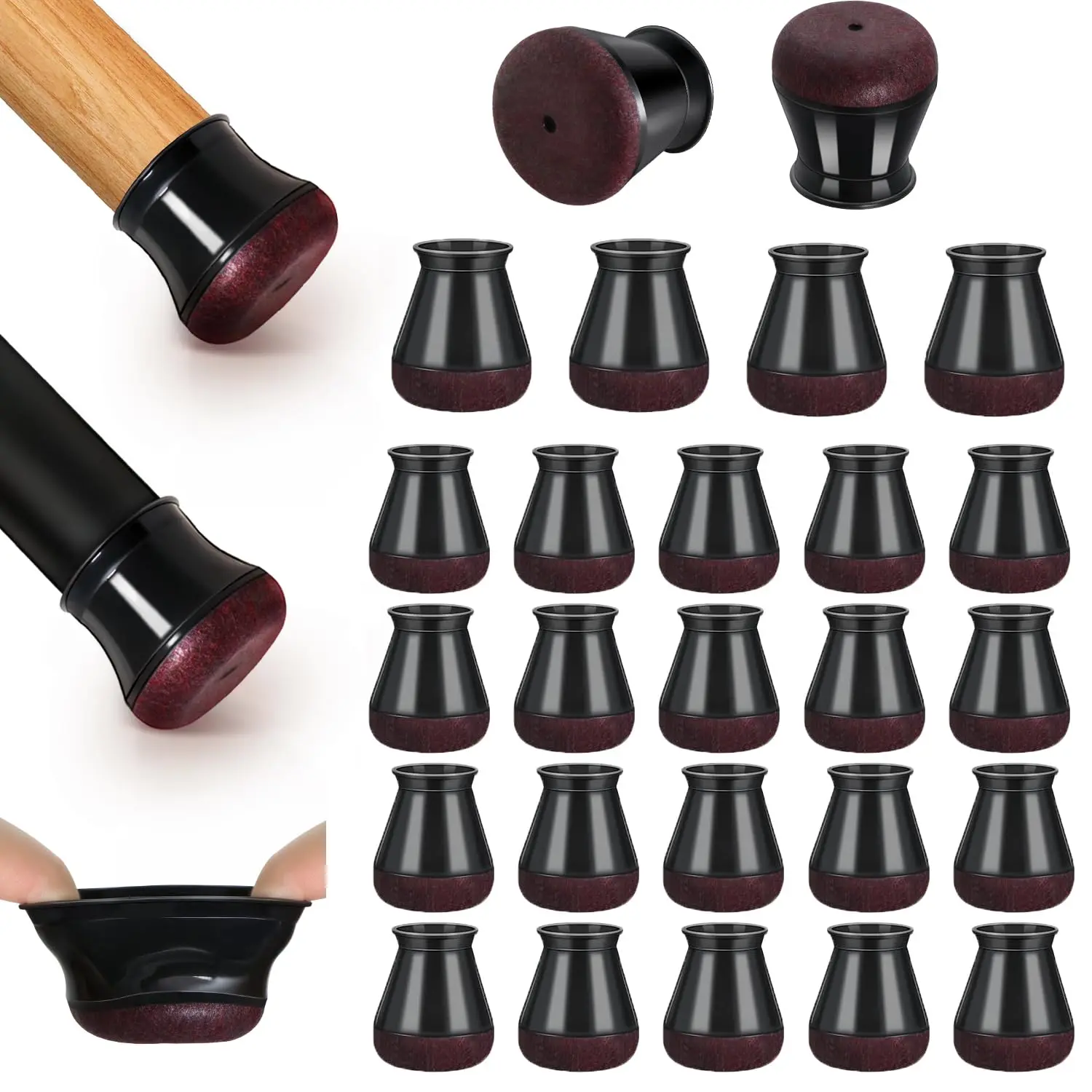 24 Pcs Chair Leg Floor Protectors for Hardwood Floors, Silicone Chair Caps Covers Furniture Pads Sliders W/ Wrapped Felt Bottom