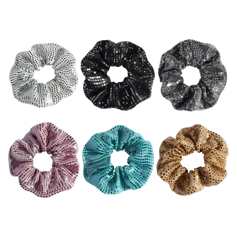 50JB Elegant Scrunchies Sequined Embellished Hairband Fashionable Haripieces Elastic Hair Scrunchy for Women and Girls