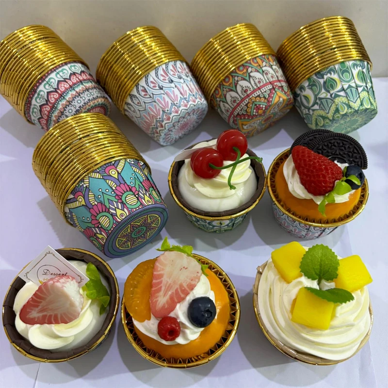50Pcs Bohemian Cake Cups, Heat-Resistant and Oil-Proof Paper Cups, Suitable for Weddings and Birthday Parties, Baking Paper Cups for Festivals and Special Occasions