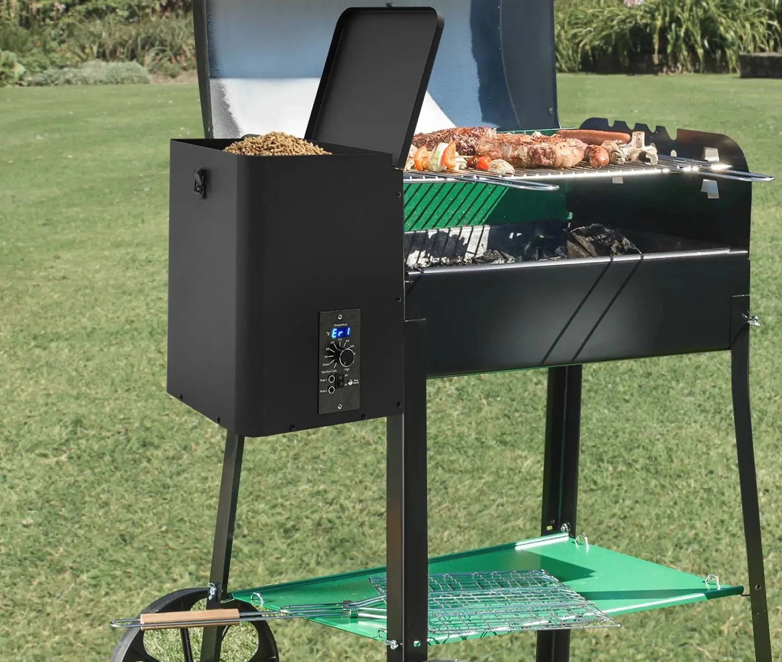 Kit Smart Temp Control(180-450℉) 250W Electric Wood Pellet Smoker Grill Part for Camping 110V Pellet Smoker Hopper Assembly