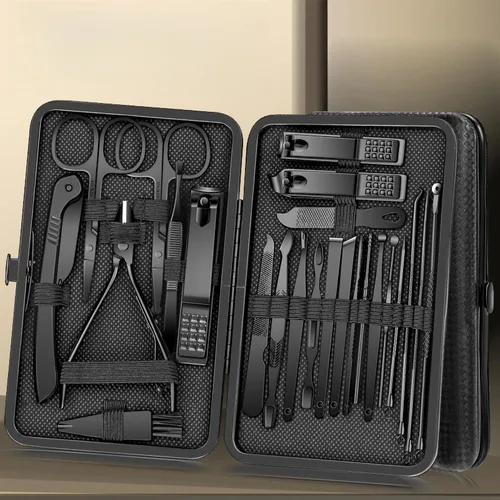 Imagen 1 del producto Juego de cortaúñas negro, cuchillo para pedicura, herramienta de belleza de uñas de acero inoxidable, recortador para el cuidado de las uñas, caja de viaje portátil, 8/12/15/24 Uds.