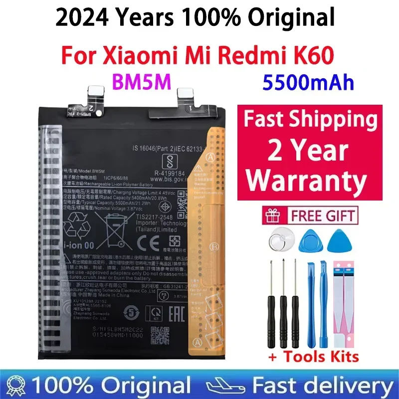 

BM5M Fast Shipping 2024 Years 100% Original 5500mAh Battery For Mi Redmi K60 Phone Replacement Batteries Bateria + Free Tools