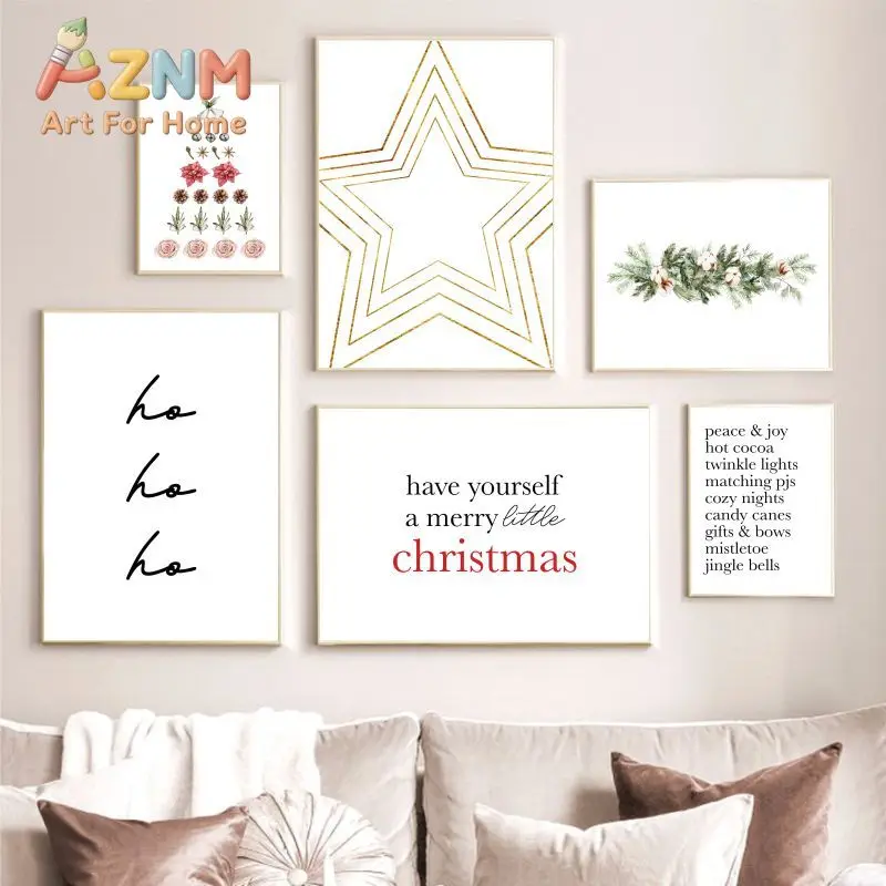 Christmas Merry Watercolor Cartoon Posters Minimalist Print Canvas Painting Wall Art for Living Room Modern Home Decor