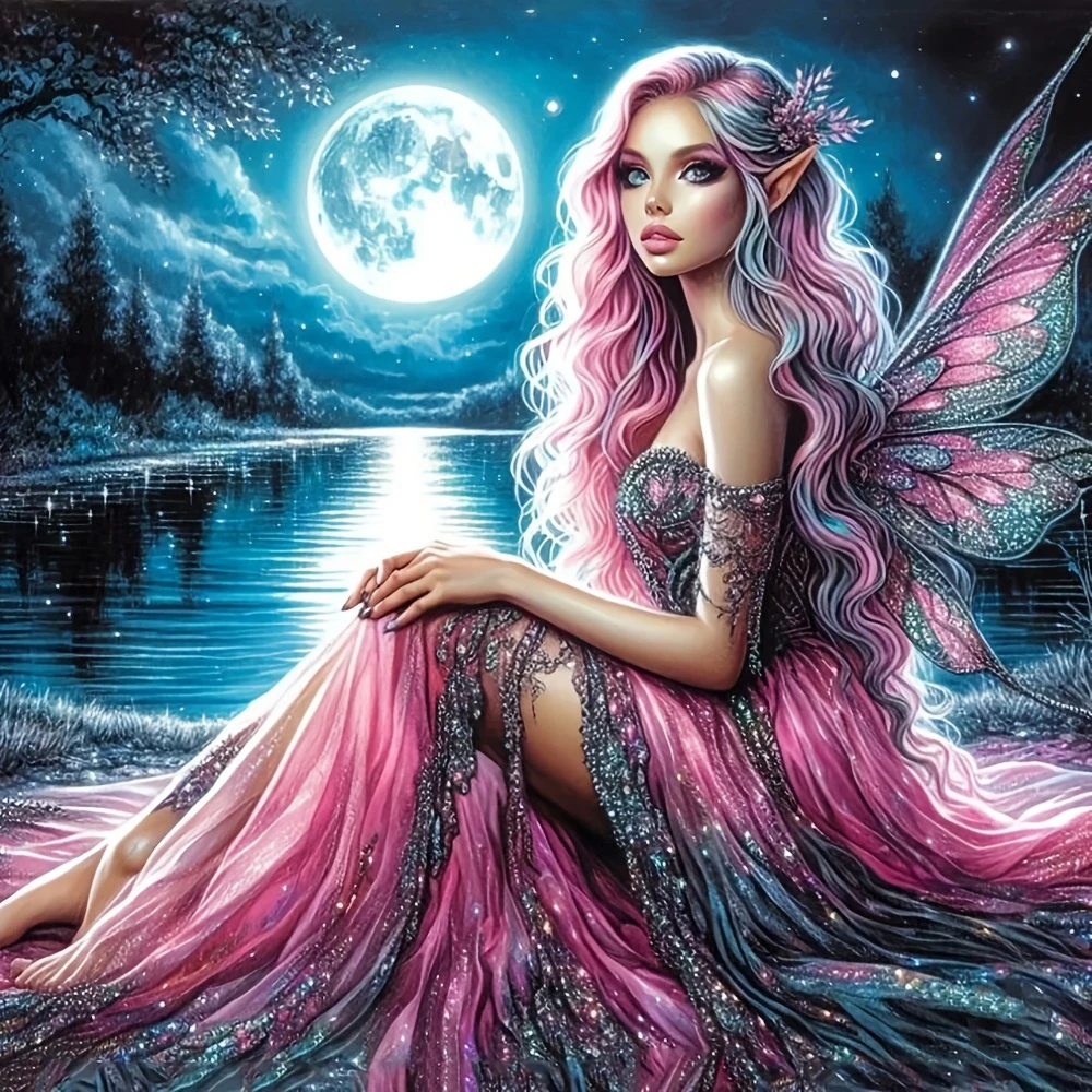 EverShine 5D Diamond Painting Woman Wing DIY Full Square Round Drill Embroidery Portrait Mosaic Moon Creative Leisure Home Decor