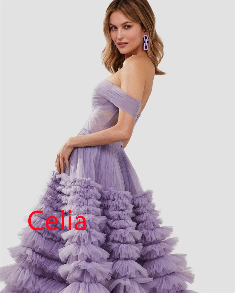 Customized High Quality Tulle Evening Dresses Exquisite Off the Shoulder Celebrity Gowns Fashion Sweep Train Party Gowns