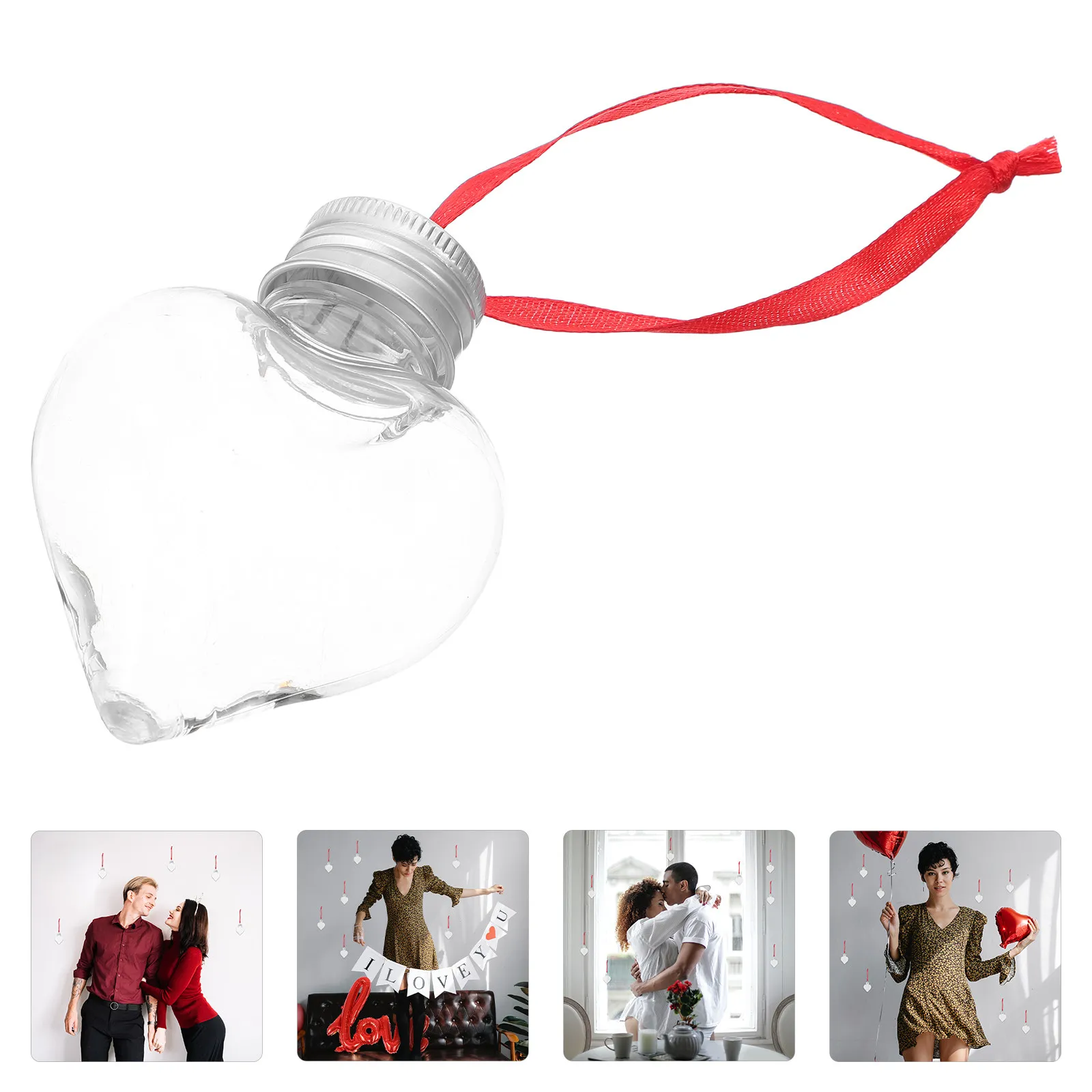 20Pcs Clear Heart Bottle Ornament 50Ml Fillable Plastic Valentine Hanging Pendant Elegant Party Favors for Adults Wedding Bridal