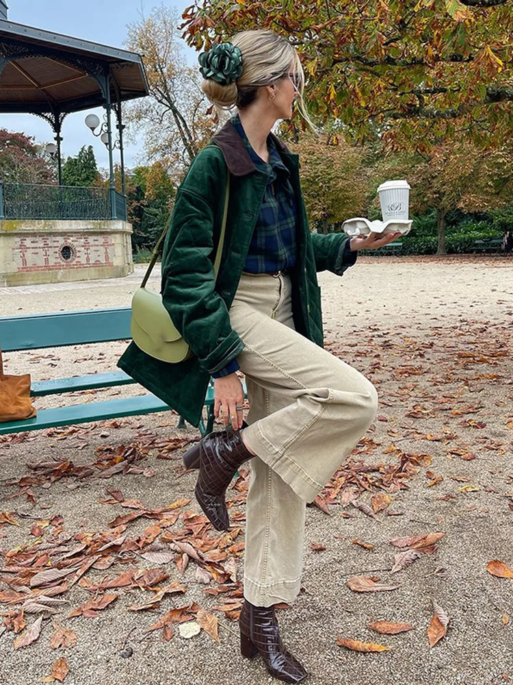 Chaquetas elegantes de retazos con dos bolsillos y solapa para mujer, abrigo Vintage de manga larga con una sola botonadura, abrigos de oficina para mujer 2024