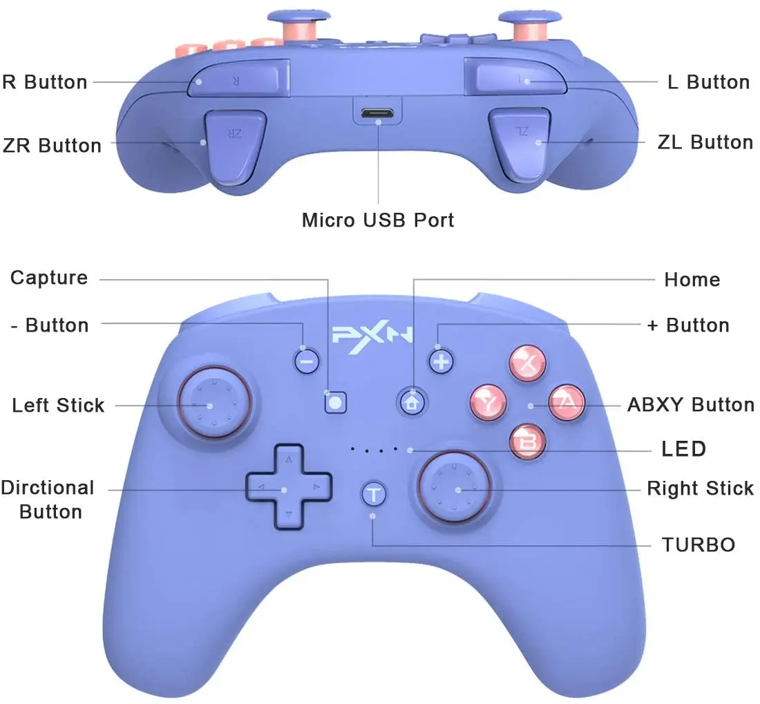 PXN Wireless Gamepads For Nintendo Switch Console Vibration Turbo joysticks USB Wired Control for PC Computer Windows XP/7/8/10
